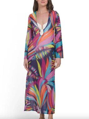 NWT TRINA TURK Paralia Cover-up Mesh Maxi Dress MULTICOLOR M $178